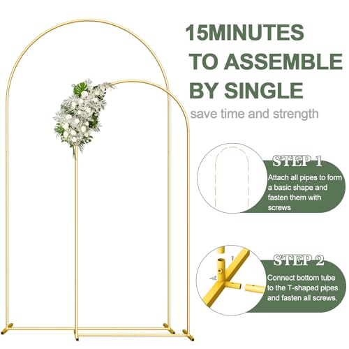 Wedding Arch Backdrop Stand Set of 2 (7.3FT/6FT), Gold Metal Arch Backdrop Stand,Balloon Arch Stand for Wedding Ceremony Baby Shower Outdoor Indoor Birthday Party Graduation Decoration,Gold - Image 5