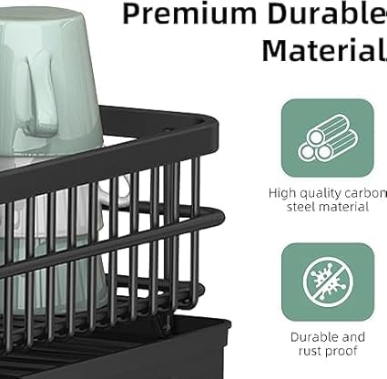 Image of Dish Drying Rack,2-Tier Extendabl Dish Drainer Rack with Drip Tray for Kitchen Counter,Metal Dish Drainer with Cutlery Holder,Drainboard,Cup,Chopping Board Holder,Space-Saving Dish Organizer