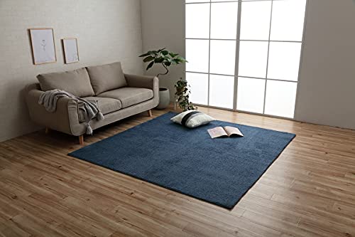 イケヒコ ラグ カーペット マット プリーム 約90×185cm ネイビー オールシーズン シンプル オーバーロック #3985489