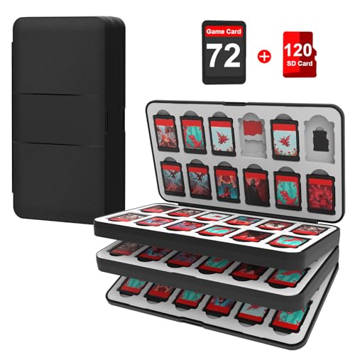 QuoLumPIA 72 Nintendo Switch 2 Game Case - for Switch-OLED-Lite Game Cartridges storage with 72 Game Card & 120 Micro SD Card Slots, Black, Hard Shell, Silicone Lining, Magnetic game card holder