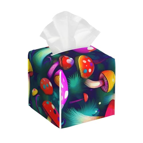 Caja de tejido de cuero cuadrado de PVC con estampado de setas brillantes, envase de tejido reutilizable para el hogar Oficina del coche