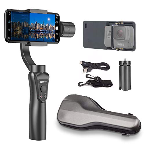 Yomito 3-Axis Handheld Gimbal Stabilizer for Smartphone and GoPro iPhoneXS/8/7 /7Plus /6 Samsung Galaxy S9/S8+/S8 /S7 /S6 /S5 GoPro Hero 3/4/5/6/7. Wireless Control Vertical Shooting Panorama Mode