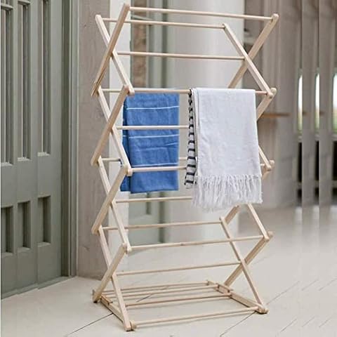 Sbz Ltd 4 Tier Classic Vintage Bamboo Wooden Hanging Laundry Clothes Airer Folding Dryer Concertina Rack Easy Storage Unit Stand Indoor Outdoor Cover