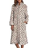 Ekouaer Women Zipper Robes Long Sleeve Zip Up House Coat Full Length Warm Flannel Bathrobe Sleepwear with Pockets, Leopard, Medium