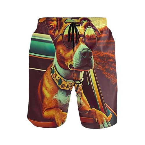 Sunset Cool Pup Dog Beach Swimming Trunks Swim Trunks Men Cute Hawaiian Bathing Suits Swimwear S