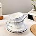 CHANJOON 6 Teacups Tea Tray Spoon Set, 6oz with Galvanized Gold Rim and Gift Box, Ceramic White English Coffee Teacup (silver, Large)