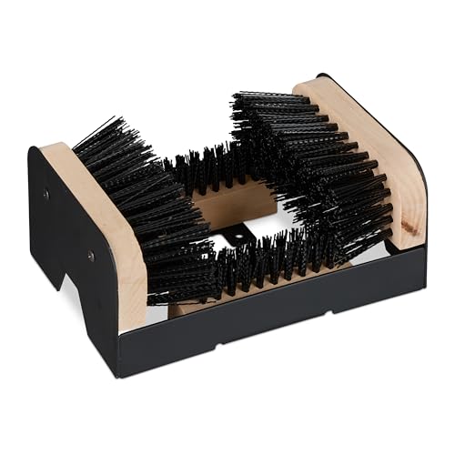 Relaxdays Cepillo Zapatos Exterior, Limpiador de Botas, Cerdas Resistentes, Rascador, Fijación al Suelo, Negro/Natural