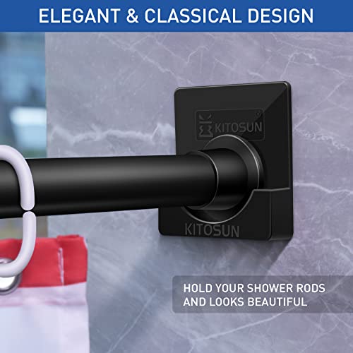 Kitosun Adhesive Shower Curtain Rod Holder Wall Mount Bathroom Tension Pole Retainer Brackets With Super Sticky Tape For Quick Stick And Stainless Steel Screw For Drilling Install (2Pairs Black) #TOP5