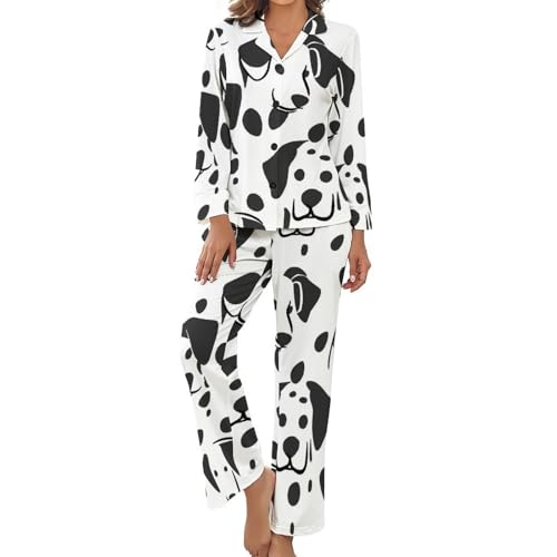 Pyjama femme imprimé chien mignon ensemble deux pièces boutonné