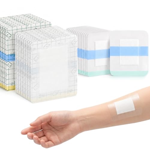 50 Piezas Apositos Adhesivos para Heridas, Apositos Adhesivo Impermeable Tiritas Cicatrizantes para Ducha Natación y Protección de Heridas, Envasados ​​individualmente(6x7cm,10x13cm)