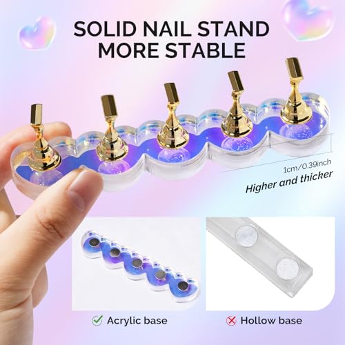 Image of MelodySusie Nail Stand for Press Ons, 2 Sets Blue Heart Shape Acrylic Magnetic Base for Practice Display with Brush Holder and 100 Pcs Reusable Double-Sided Tape for Home DIY Salon Supplies