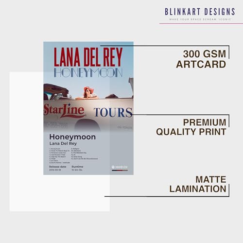Image of BLINKART LanaDelRay - Honeymoon Wall Photo Frames | Wall Art for Bedroom, Living Room, Studio or Office | Album Cover Print with Spotify Song Link QR Code | Gift for Fans - 8x12 In