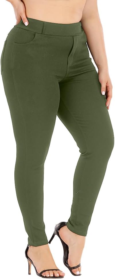Womens Plus Size Pants Skinny Stretchy High Waisted Casual Ease into Comfort Dress Pants - Image 7