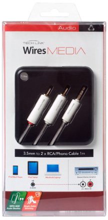 TechlinkWires Media 3.5mm to 1m 2x RCA Cable