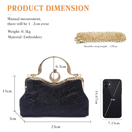 Image of CORIOS Women Evening Bag Floral Embroidery Clutch Bag Vintage Handbag Bridal Wedding Purse Elegant Shoulder Bag