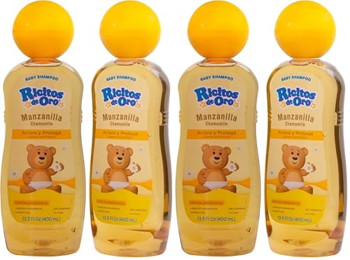 Image of Ricitos de Oro, Baby Shampoo Cleansing and Lightening Baby Shampoo with Chamomile, Paraben Free, Hypoallergenic of 13.5 FL Oz Each,(Pack of 4)