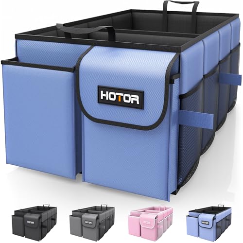 Image of HOTOR Trunk Organizer for Car - Car Organizer, Foldable Trunk organizer for SUVs & Sedans, Sturdy Organization for Car Accessories, Tools, Sundries, Blue, 2 Compartments, 23.6 inchx14.2 inchx10.6 inch