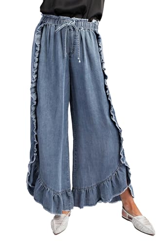 Easel Ruffle Denim Pants Washed Denim/S