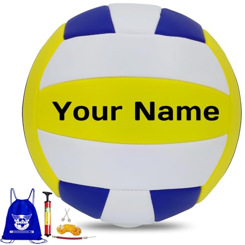 Personalisierter Volleyball, Größe 5, Indoor-Outdoor-Ball mit Pumpe und Tragetasche, Grün-Weiß (Blau und Gelb)