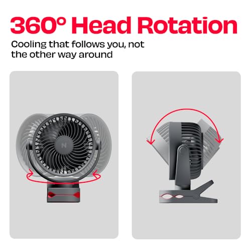 Image of NUUK KLĪP Rechargeable Clip Fan | 3000mAh Battery | Up to 8 hrs Runtime | Super - silent BLDC Motor | 4 Speed Modes | 360 Manual Head Rotation | Strong 0-55mm Clamp | Type-C Charging