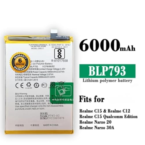 Image of Original BLP793 Battery for Realme Norzo 30A / Norzo 30 pro / C25 / C11 / C12 / C13 / C15 Battery with 6 Month Warranty ***(Y00000117)