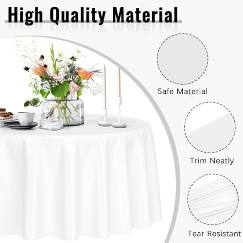 Colemoly PTDW14 Round Tablecloth Disposable 14-Pack 84 Inches White Round Plastic Table Cloth thumb #1