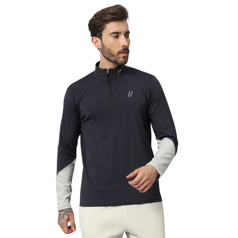 ATICXMen’s Slim Fit Polyester Full Sleeve T Shirt - Compression Tight Top Base Layer with Zip for Gym, Cycling, Running
