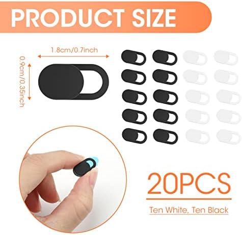 20 Webcam Covers Slider, Camera Blocker Protect Privacy Security Ultra Thin Laptop Camera Cover in 2 Color for Pad Phone Macbook Desktop PC Tablet (Black White)
