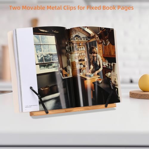 image for MEGREZ Book Stand for Reading (13.2 x 9.4 inch) Bamboo Cookbook Stand 