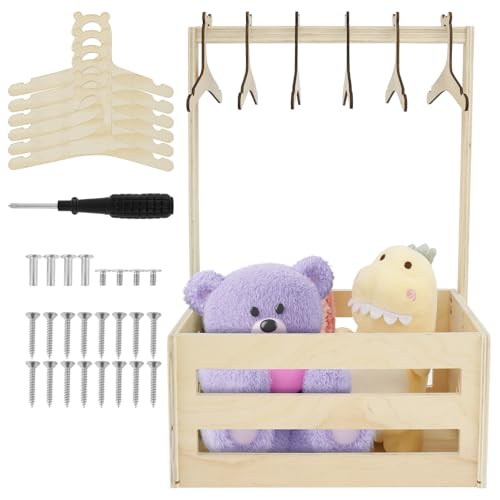ZJRDYYK Wooden Baby Shower Crate Closet with 6 Hangers, Baby Storage Crate with Handle, Wood Basket for Baby Shower Gifts, Wooden Shower Party Crate Closet, Baby Shower Wooden Basket