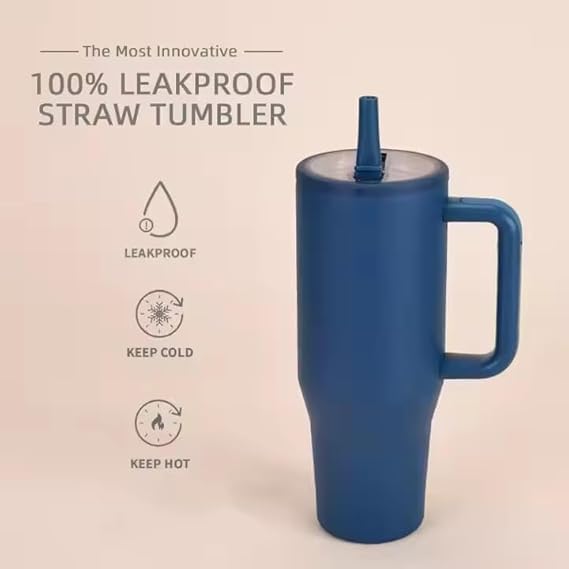 Image of Zephorus Personalized Stainless Steel Tumbler with Handle, 1200ml Capacity, Black Insulated Travel Mug with Straw, Custom Name Design (Dark Blue (3rd))