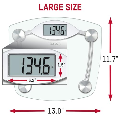 Image of Taylor Digital Bathroom Scale, Body Weight Scale, Instant On and Off, 400 lb Capacity, Sturdy Clear Glass with Chrome-Finish Base