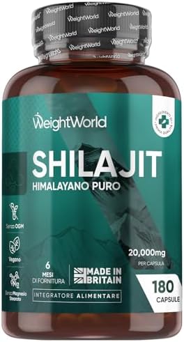 Shilajit Himalayano Puro in 180 Capsule Vegane, 20000mg per Capsula, 1 al Giorno (per 6 Mesi), Estratto 40:1 di Shilajit Puro, Mumijo, Privo di Magnesio Stearato e Additivi, Prodotto nel Regno Unito Generico - integratore