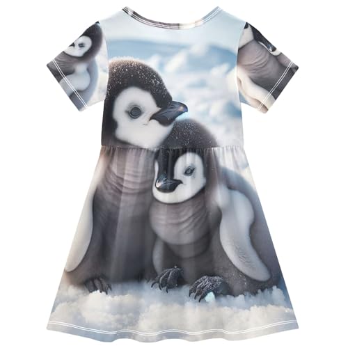 Toddler Girls Dresses Penguins Animal Print Fun Kids Floral Dress 2t Short Sleeve Little Girl2