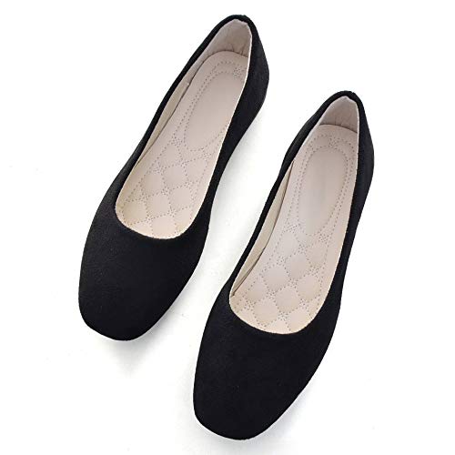 VFDB Women Comfort Square Toe Ballets Flats, Slip On Classical Walking Shoes for Wedding/Driving/Dating Black US 9.5
