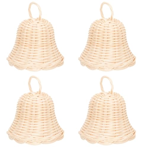4pcs Holiday Christmas Decorations - Handmade Wicker Bell Shaped Ornaments for Crafts - Xmas Tree Hanging Pendant Bells