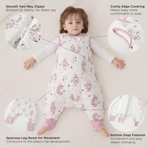 Image of Duomiaomiao 2.5 TOG Toddler Sleep Bag 6-12 Months 100% Cotton Winter Side Open Zipper Baby Sleep Sack with Feet, Warm Toddler Wearable Blanket