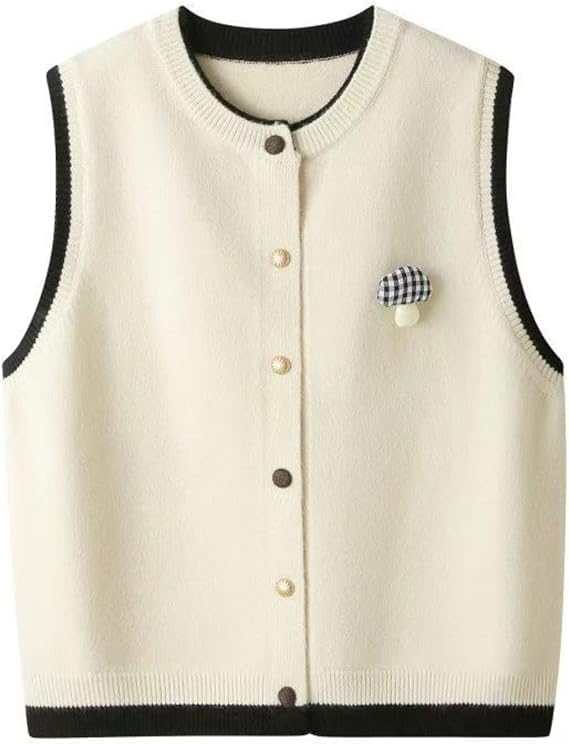 Knit Sweater Vest, Sleeveless V-Neck Button Front with Embroidered Bow, Gray