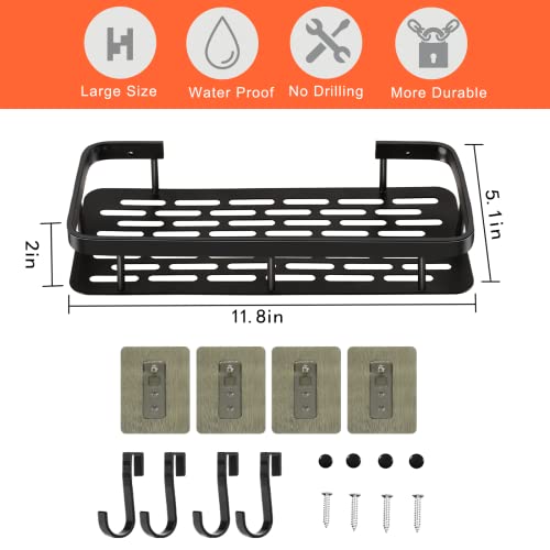 2Pack Adhesive Shower Caddy Bathroom Shower Organizer With 4 Hooks, Space Aluminum Shower Shelves - Rustproof Waterproof And Easy Mount #TOP1