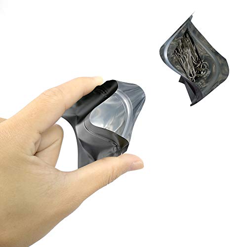 NA/ 200 stuks zwarte hersluitbare Mylar-tassen, geurbestendige zakken, foliezakken, platte druksluitzakken voor het… - Image 3