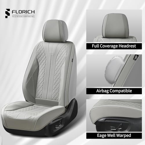 Image of FLORICH Seat Covers, Car Seat Covers Front Seats Faux Leather Automotive Seat Covers Luxury Waterproof Car Seat Cover Protectors Universal Fit for Most Cars SUV Trucks, Gray