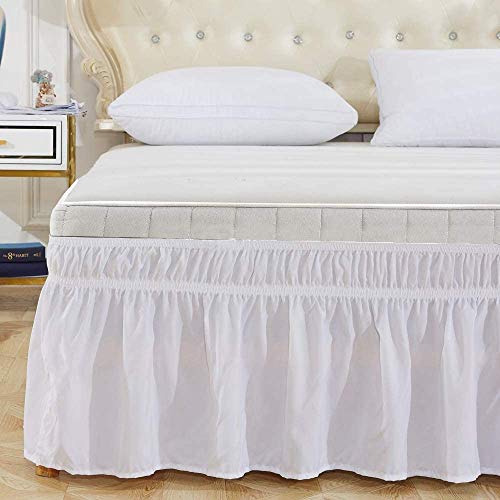 Falda de Cama de poliéster elástico con Volantes Fácil Ajuste Tapa Abierta Cenefa (Color : White, Size : 137X190+38) Cover