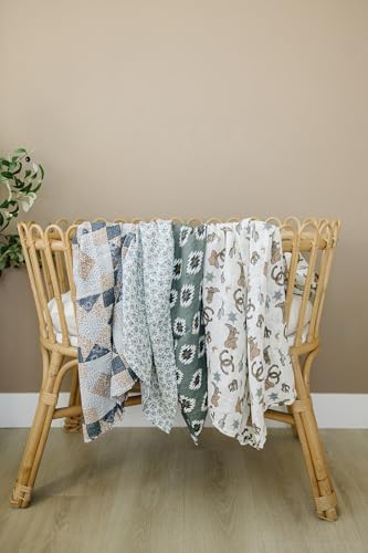 Image of Mebie Baby Patchwork Print Muslin Swaddle, Modern and Neutral Swaddle Blanket for Baby Girl or Boy, Soft Baby Blankets, 0-3 Month, Comfy Wrap, Baby Essentials & Gifts