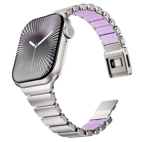 Image of Magnetic Slim Metal Band Compatible with Apple Watch Bands for Women Series 11 10 46mm 45mm 44mm 42mm SE 9 8 7 6 5 4 38mm 40mm 41mm 3 /2 /1,Luxury Stainless Steel Strap Silicone Link For iwatch