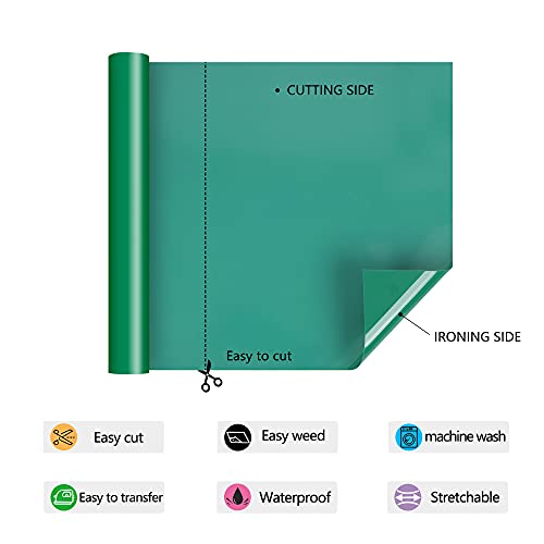 Image of RENLITONG Green Iron on Vinyl - 12Inch by 5ft Roll HTV Heat Transfer Vinyl for T-Shirt HTV Rolls for All Cutter Machine - Easy to Cut & Weed for Heat Transfer Design