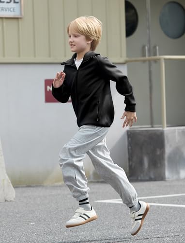 PATPAT Boys Zip Up Black Hoodie Jacket, Size 6-12, Lightweight Fall Winter Jacket Sweatshirts, School Uniform For Boys3