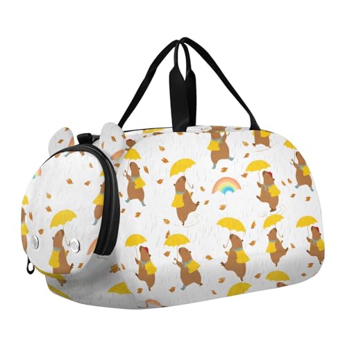 Duffle Bag for Boys or Girls with Shoes Compartment, Yellow Capybara Sports Travel Bag Overnight