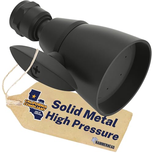 Image of HammerHead Showers Solid Metal 2 Inch High Pressure Shower Heads - MATTE BLACK - California Compliant 1.75 GPM Low Flow Rate - High Flow Shower Head with ADJUSTABLE SPRAY PATTERN - Fixed Shower Head