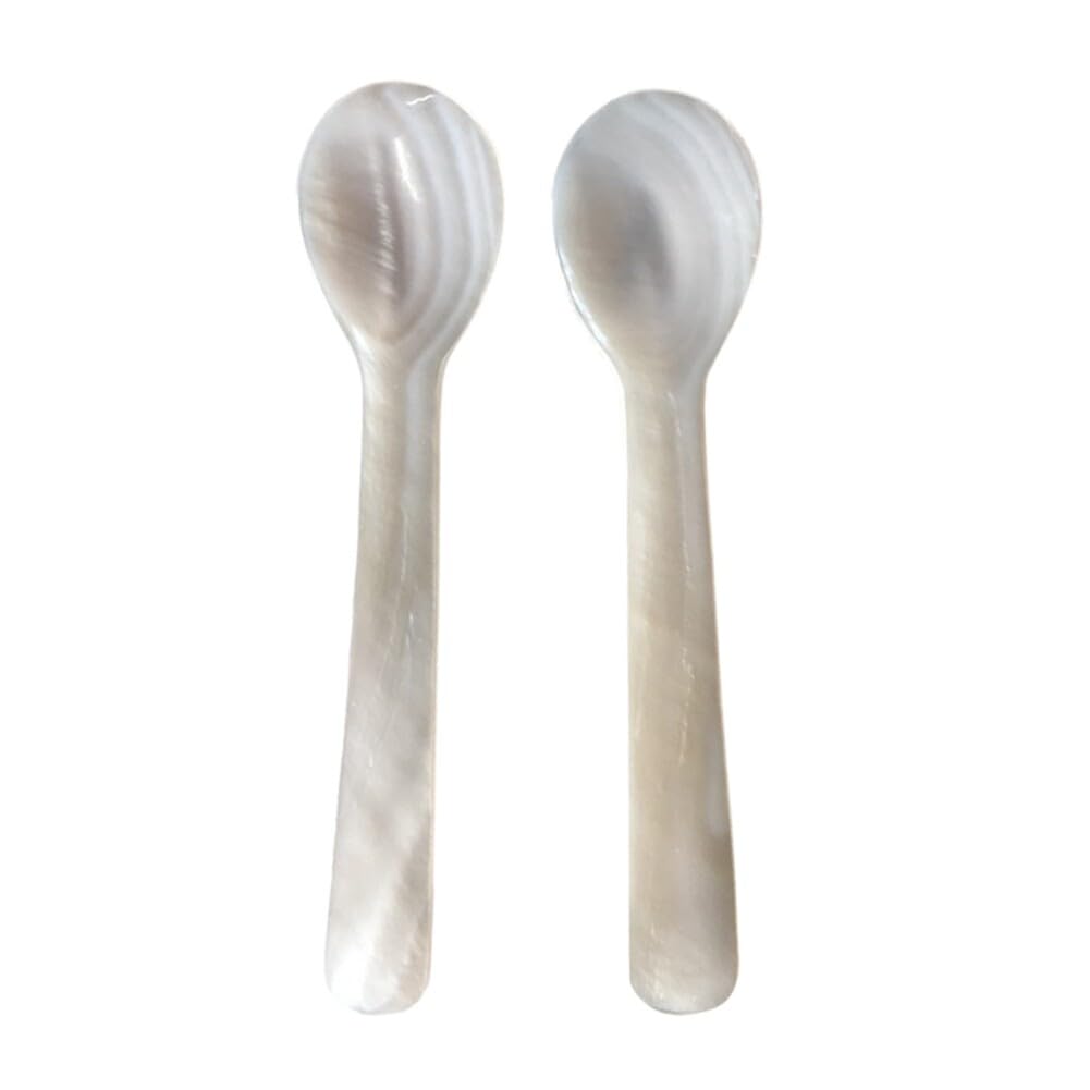 Caviar Spoons Mother of Pearl Caviar Spoons for Caviar, Egg, Ice Cream, Salt, Coffee Serving, Restaurant Serving Set, 2PCS Shell Spoon Caviar Spoon Long Handle for Kitchen (White)