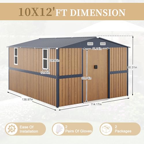 Image of KEIKI 10x12 FT Outdoor Metal Storage Shed with Lockable Doors, Windows, and Ventilation, Garden Shed for Backyard, Patio, or Tool Storage, Yellow